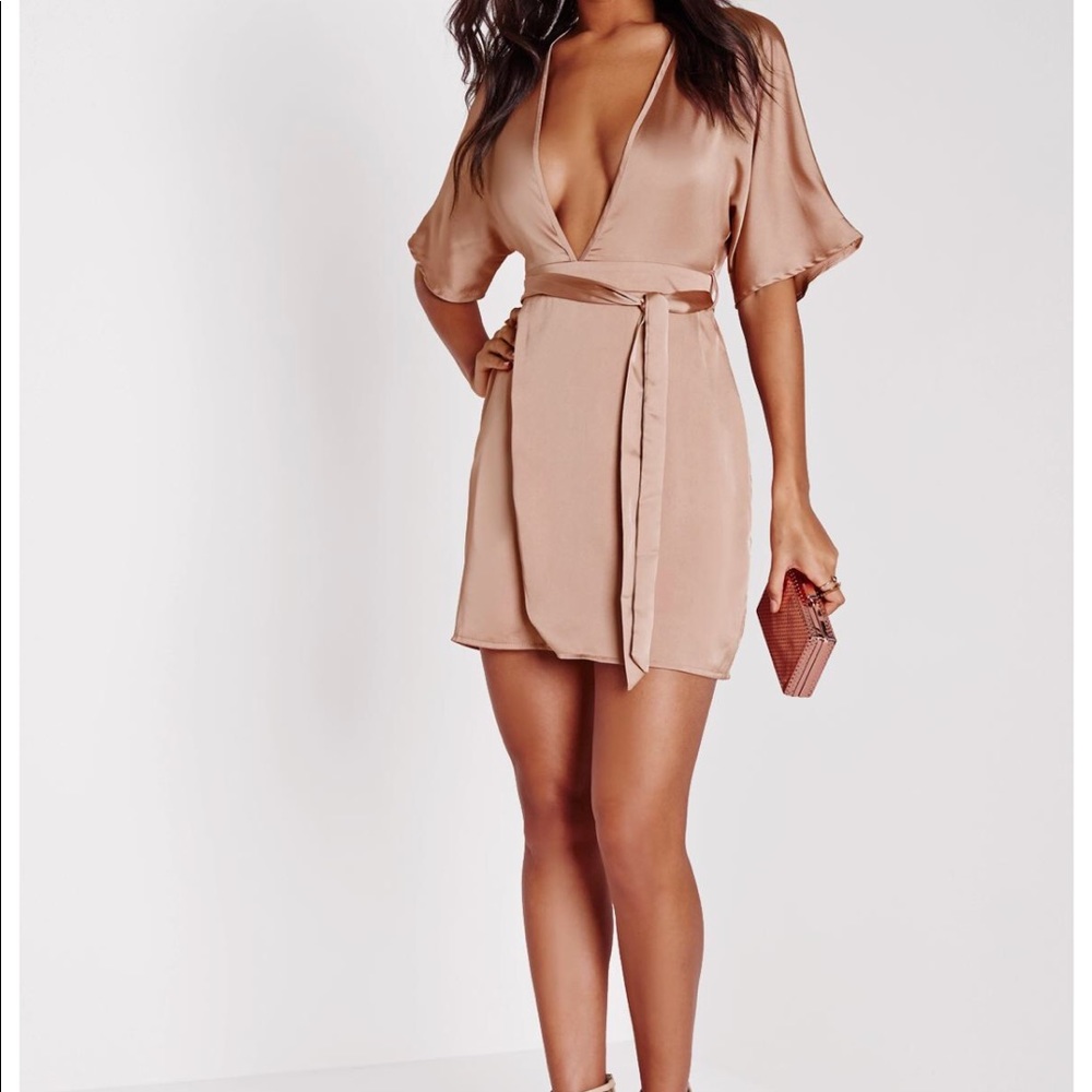 Silky Kimono Wrap Dress Dusky Pink